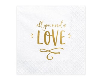 Servietten 33x33cm mit Aufdruck Love 20 Stück weiß / gold