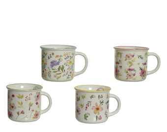 Taza de porcelana con motivos florales 12 cm blanco crema / colorido 1 pieza surtida