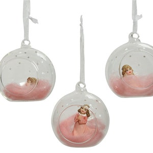 Christmas balls glass with angel 8 cm clear / pink, 1 piece assorted