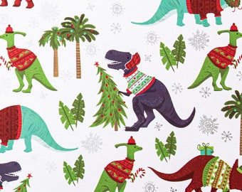 Geschenkpapier Weihnachts Dinosaurier 70cm x 2m, Rolle