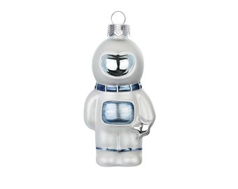 Christbaumschmuck Glas Astronaut 9cm weiß / blau