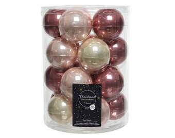 Christmas balls glass 6 cm x 20 pieces - velvet pink / powder pink / pearl