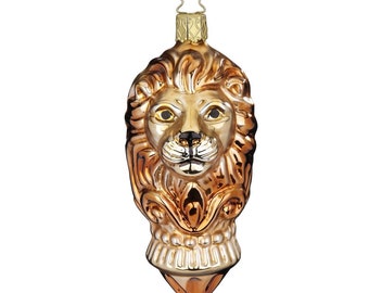 Pendentif décoration de sapin de Noël en verre lion 12,5 cm marron doré