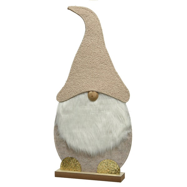 Wichtel Figur / Filz Aufsteller mit Holz Fuss 60cm beige