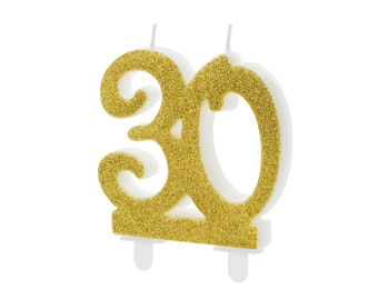 Bougies d'anniversaire 30 ans 7,5 cm, or / paillettes