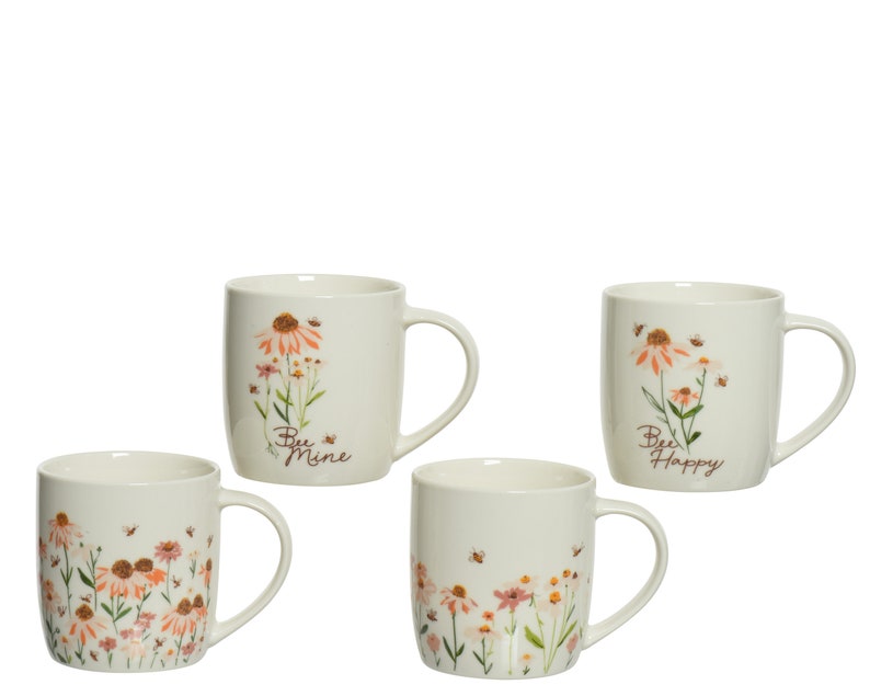 Tasse Blumen Bienen Muster Porzellan 12cm Creme / Rosa 1 Stück sort. Bild 1