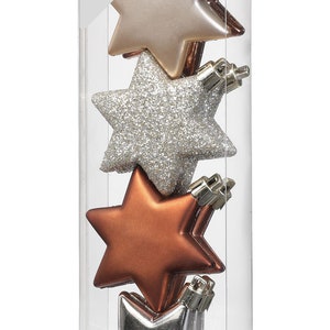 Christmas tree decorations plastic stars 6 cm brown / silver, set of 8