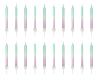 Bougies d'anniversaire avec support 6 cm rose / menthe lot de 20