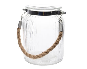 Lanterne en verre avec jute - anse 14,5 cm transparent