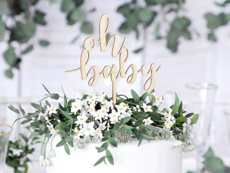 Cake Topper Oh Baby / Naissance 17 cm bois, naturel image 2