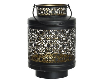 Windlicht Laterne Orientalisch mit Henkel Metall 22cm schwarz / gold