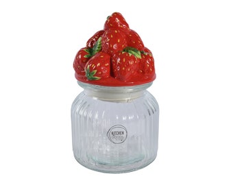 Glasdose mit Deckel Erdbeeren 19cm Klar Transparent / Rot