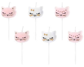 Bougies d'anniversaire chats 2 cm blanc / rose, 6 pièces