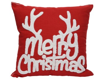 Decorative cushion with filling Merry Christmas - antlers 45 x 45 cm red