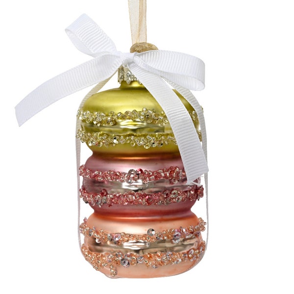 Christbaumschmuck Glas Macarons 8cm - Rosa / Grün