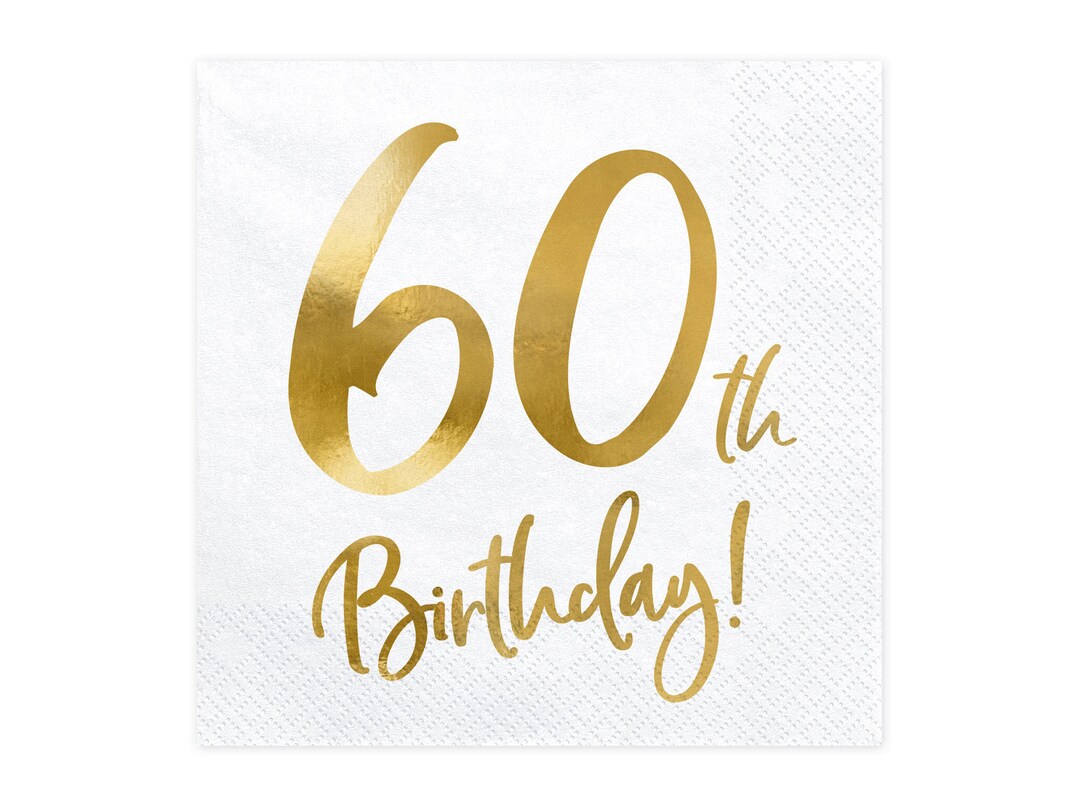ParPix Servietten 60. Geburtstag - Weiß-Gold 20 Stück 33x33cm