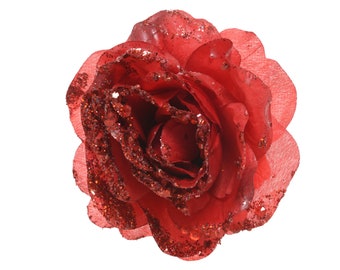 Kunstblumen Rose auf Clip 14cm rot