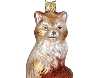 Décoration de sapin de Noël renard verre 10 cm marron clair 1 pièce