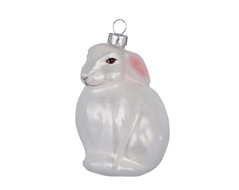 Décoration de sapin de Noël lapin en verre 9 cm blanc