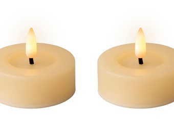 Bougies chauffe-plat LED avec minuterie extérieur 5 x 6 cm crème / blanc chaud 2 pièces