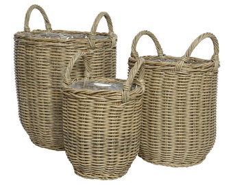 Blumentopf Outdoor geflochten Weide D. 24-34cm natur braun 3er Set