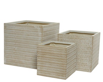 Blumentopf Outdoor in Flechtoptik Fibreclay 24-30-37cm beige 3er Set