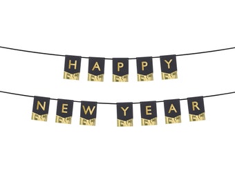 Garland Happy New Year 16 x 135 cm Black / Gold