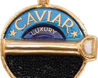 Décoration de sapin de Noël pot à caviar en verre 8 cm noir / or