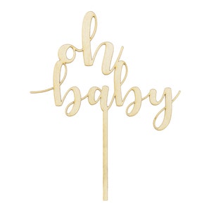 Cake Topper Oh Baby / Geburt 17cm Holz, natur