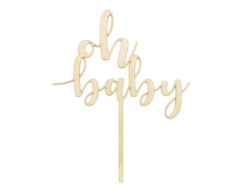 Cake Topper Oh Baby / Naissance 17 cm bois, naturel