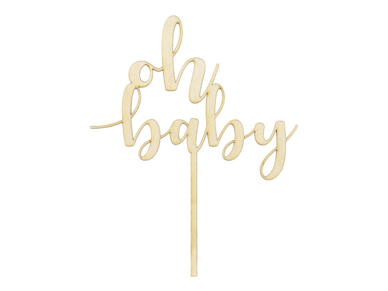 Cake Topper Oh Baby / Naissance 17 cm bois, naturel image 1