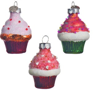 Christmas tree decoration glass mini cupcakes 6 cm pink / pink 1 piece assorted