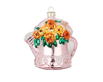 Christbaumschmuck Glas Blumen in der Gießkanne 8cm rosa / bunt