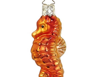 Décoration de sapin de Noël en verre hippocampe 7,5 cm orange