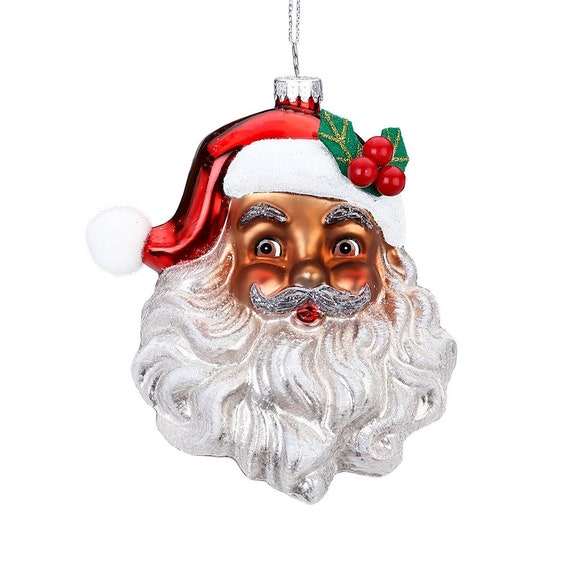 Glas Etsy 13cm Christbaumschmuck Weihnachtsmann Kopf Rot - / Weiß