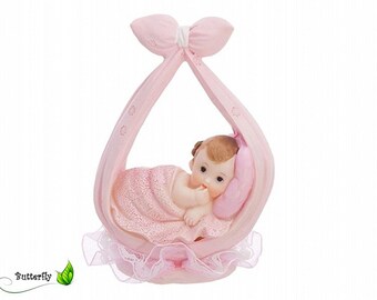 Tortenfigur Baby Mädchen in einem Schal, rosa, 11cm