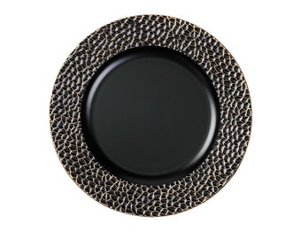 Assiette décorative en plastique motif Kintsugi 33 cm noir doré