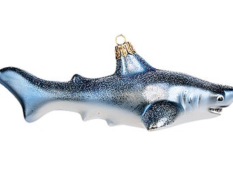 Décoration de sapin de Noël en verre grand requin blanc 13 cm bleu