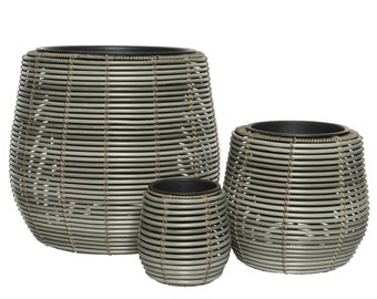 Outdoor flower pot in rattan look 17-40 cm gray set of 3