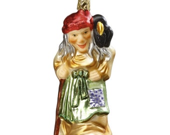 Christbaumschmuck Hexe Baba Jaga Glas 14cm bunt, 1 Stück