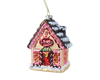 Christmas tree decoration glass gingerbread house 10 cm hanging - pink