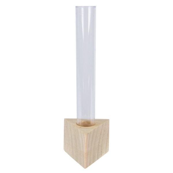 Test tube plastic with wooden stand 5 x 15 cm clear transparent