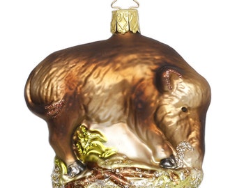 Pendentif décoration de sapin de Noël en verre sanglier 8,5 cm marron