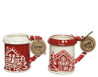 Cup with Christmas village ceramic 10 cm red / white 1 piece assorted