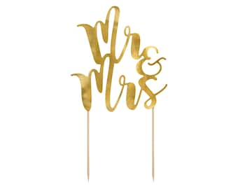 Cake Topper Mr & Mrs / Mariage 25,5 cm, doré