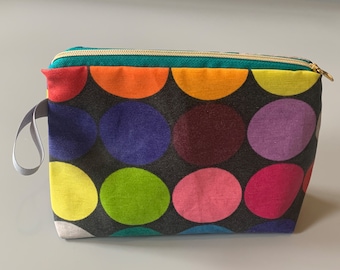 Cosmetic bag toiletry bag bag with zipper, coated cotton dots