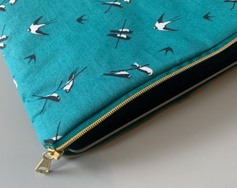 iPad Case \ Tablet Case Cotton Petrol with Birds