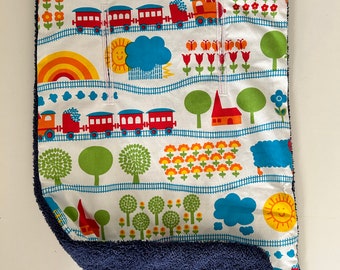 Seat cover stroller buggy cushion "railroad" retro with terry cloth