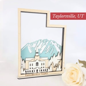 Taylorsville Utah Temple, LDS Customized Temple State Sign, Laser cut and fully assembled