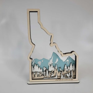 Idaho Customized State Sign (Idaho State, with wildlife and motorbike), Laser cut and fully assembled